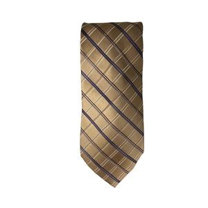 CLUB Room Tie Tan Navy Gold Diamond Plaid 57” x 3 5/8’s